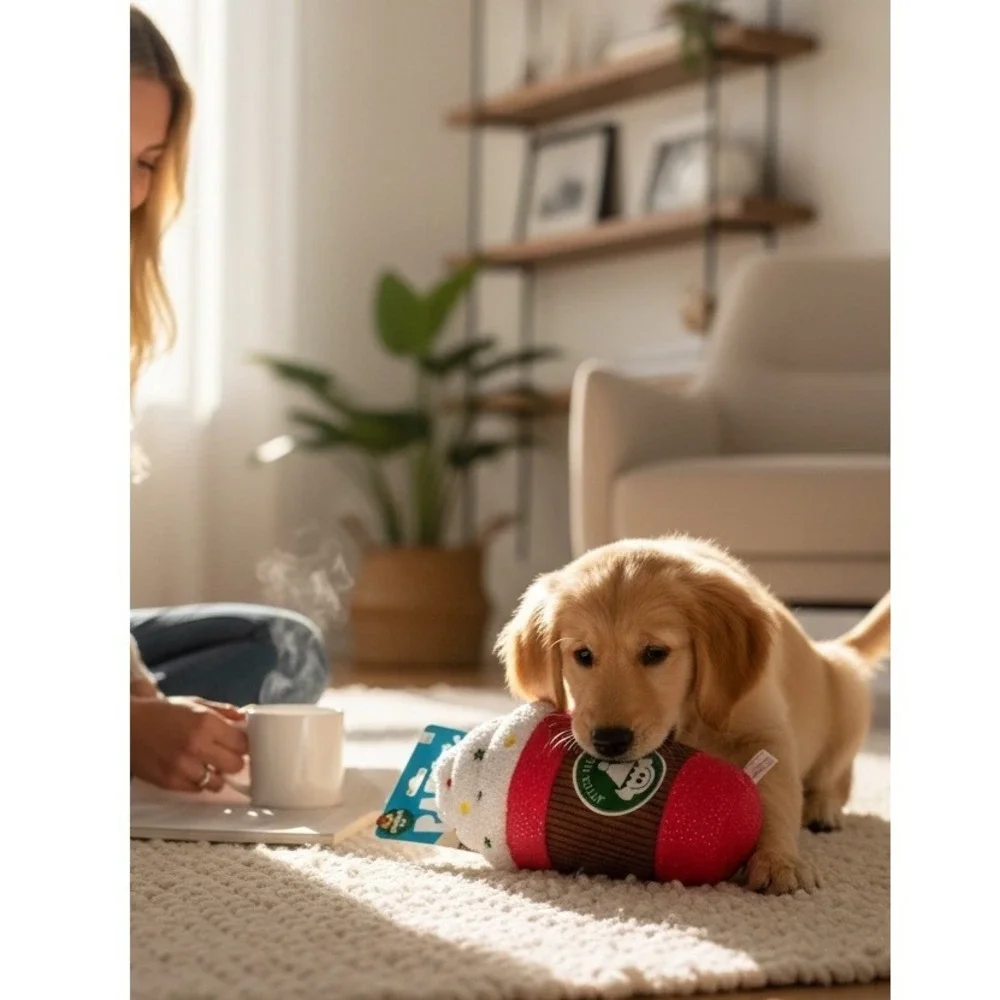 BarkBox Santa's Workchomp Jingle Latte Christmas Dog Toy Squeak Crinkle New